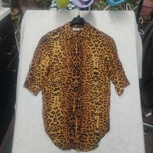 Vintage Gibbon Women’s Small Gold Leopard Animal Print Blouse 3/4 Sleeve Safari